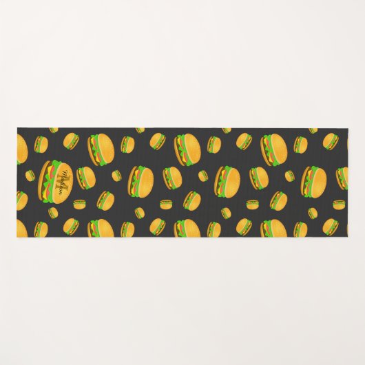 そしてカッコいいおもしろいおいしいバーガーパターンモノグラム ヨガマット (正面(横))