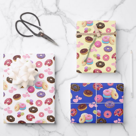 そしてカラフルおいしいドーナツとハート ラッピングペーパーシート (正面)