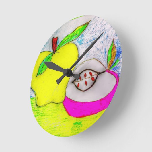 そしてカラフルブライトポップ・アートの・アート・アップル ラウンド壁時計 (傾斜)