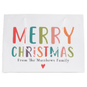 そしてカラフル明るい陽気なクリスマスのハート ラージペーパーバッグ (正面)