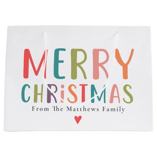 そしてカラフル明るい陽気なクリスマスのハート ラージペーパーバッグ (正面)