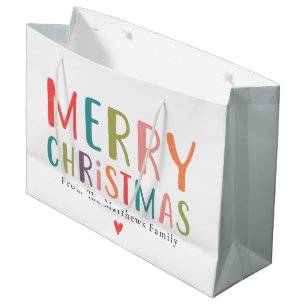 そしてカラフル明るい陽気なクリスマスのハート ラージペーパーバッグ