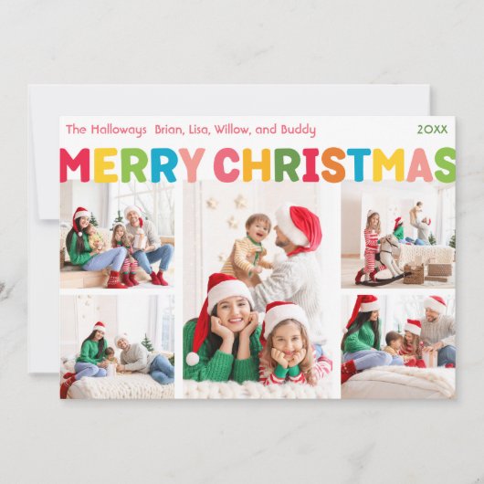 そしてカラフル明るい陽気なクリスマスの五枚の写真 シーズンカード (正面)