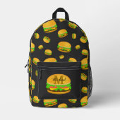 そしてクールおもしろいおいしいバーガーのパタカスタムーン プリントバックパック (正面)