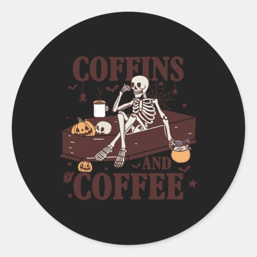 そしてコーヒーおもしろい骨格ハロウィーン ラウンドシール (正面)