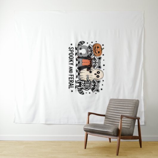 そしてフェラ不気味ル面白いハロウィーンラクーン タペストリー (インサイチュ(横))