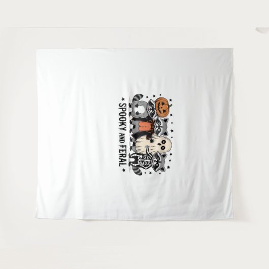 そしてフェラ不気味ル面白いハロウィーンラクーン タペストリー (正面(横))