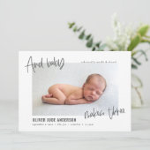 そしてベビーは3枚の写真のモダン誕生 案内状 (スタンド正面)