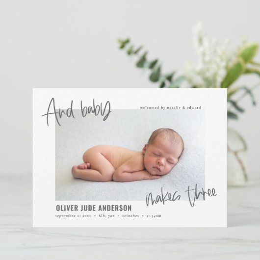 そしてベビーは3枚の写真のモダン誕生 案内状 (スタンド正面)