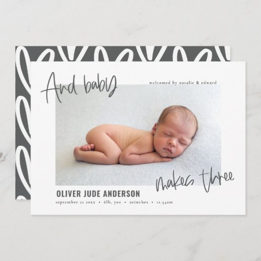 そしてベビーは3枚の写真のモダン誕生 案内状 (正面/裏面)