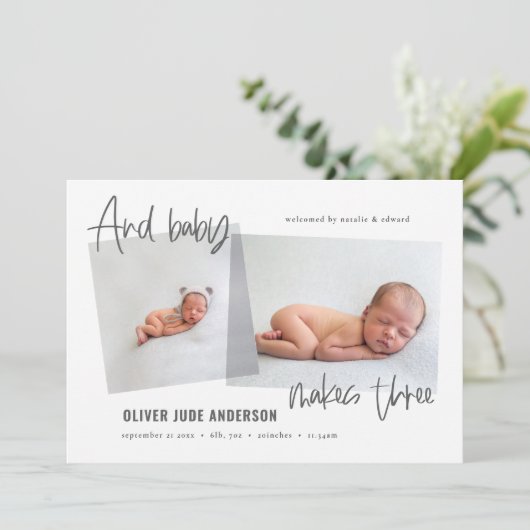 そしてベビーは3枚の写真数々の誕生をモダン作る 案内状 (スタンド正面)