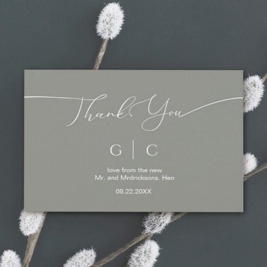 そしてミニマルセージ・グリーン結婚ズ サンキューカード