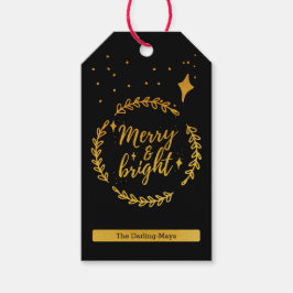 そしてメリーブライトシンプルブラックと金ゴールドのクリスマス ギフトタグ