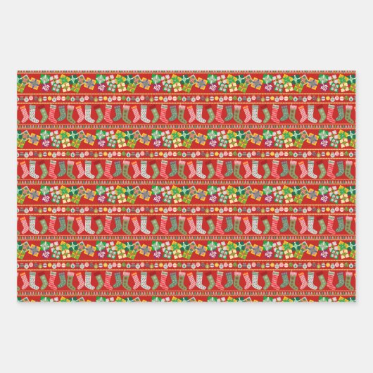 そしてメリー明るいクリスマスのストッキングの木の贈り物 ラッピングペーパーシート (正面3)