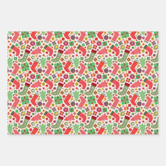 そしてメリー明るいクリスマスのストッキングの木の贈り物 ラッピングペーパーシート (正面2)