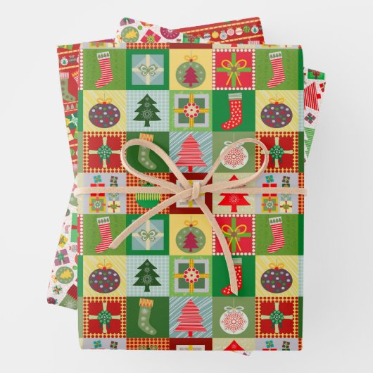 そしてメリー明るいクリスマスのストッキングの木の贈り物 ラッピングペーパーシート (インサイチュ)