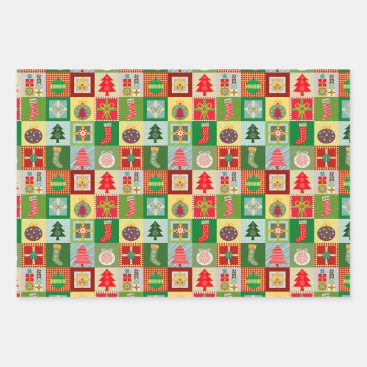 そしてメリー明るいクリスマスのストッキングの木の贈り物 ラッピングペーパーシート (正面)