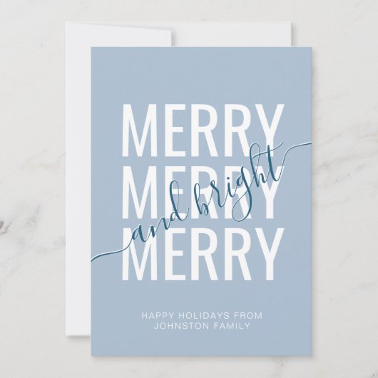 そしてメリー明るいクリスマスのライトブルー市松模様に シーズンカード (正面)