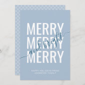 そしてメリー明るいクリスマスのライトブルー市松模様に シーズンカード (正面/裏面)