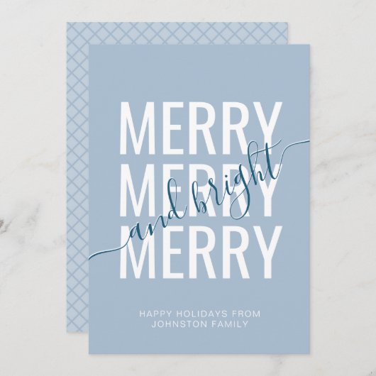 そしてメリー明るいクリスマスのライトブルー市松模様に シーズンカード (正面/裏面)