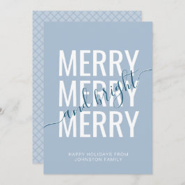 そしてメリー明るいクリスマスのライトブルー市松模様に シーズンカード