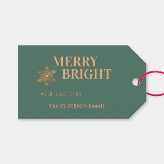 そしてメリー明るいクリスマスの家族の金ゴールド休暇 ギフトタグ (正面(横))