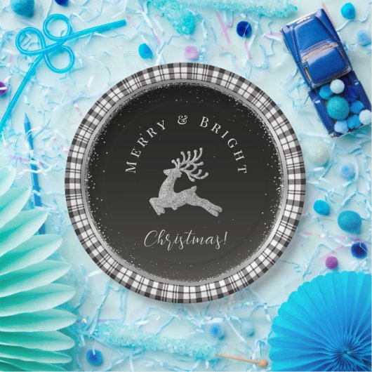 そしてメリー明るいクリスマスの短い白黒の格子縞は ペーパープレート (パーティー)