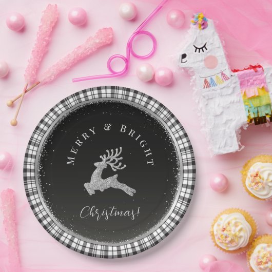 そしてメリー明るいクリスマスの短い白黒の格子縞は ペーパープレート (パーティー)