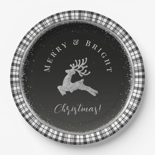 そしてメリー明るいクリスマスの短い白黒の格子縞は ペーパープレート (正面)