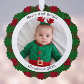 そしてメリー明るいクリスマス写真の赤い緑の格子縞が オーナメントカード