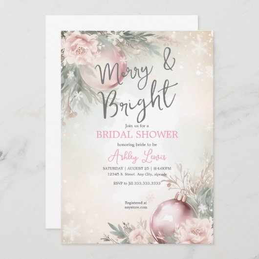 そしてメリー明るいクリスマス装飾ブライダルシャワー 招待状 (正面/裏面)