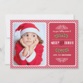 そしてメリー明るいクリスマス。赤いストライプ写真 シーズンカード (正面)