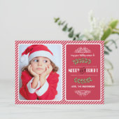 そしてメリー明るいクリスマス。赤いストライプ写真 シーズンカード (スタンド正面)