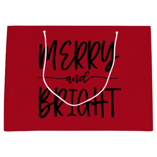 そしてメリー明るいスクリプエレガントトの赤いクリスマス ラージペーパーバッグ (正面)
