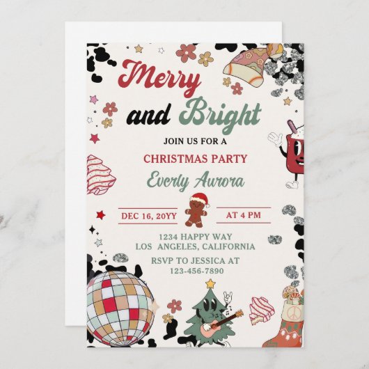 そしてメリー明るいディスコ・ボール・クリスマス・パーティー 招待状 (正面/裏面)
