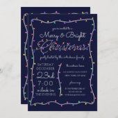 そしてメリー明るいネオンの光のクリスマ縁どス 招待状 (正面/裏面)