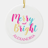そしてメリー明るいパーソナライズされたクリカラフルスマス セラミックオーナメント (正面)