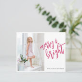 そしてメリー明るいピンクのクリスマスの写真のホリデーカード (スタンド正面)