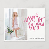 そしてメリー明るいピンクのクリスマスの写真のホリデーカード (正面)