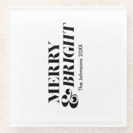 そしてメリー明るいモダンクリスマスタイポグラフィ ガラスコースター