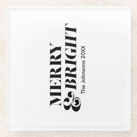 そしてメリー明るいモダンクリスマスタイポグラフィ ガラスコースター (正面)