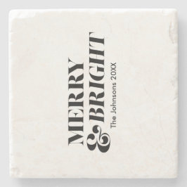 そしてメリー明るいモダンクリスマスタイポグラフィ ストーンコースター