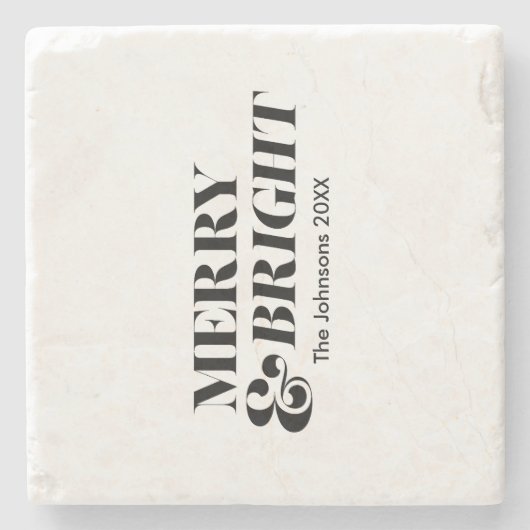 そしてメリー明るいモダンクリスマスタイポグラフィ ストーンコースター (正面)
