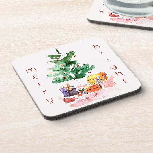 そしてメリー明るいモダンクリスマスツリー コースター (左側)