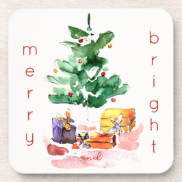 そしてメリー明るいモダンクリスマスツリー コースター