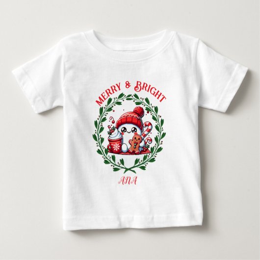 そしてメリー明るいモダンクリスマスTシャツ ベビーTシャツ (正面)