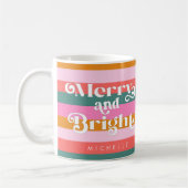 そしてメリー明るいモダンストライプクリスマスカスタム コーヒーマグカップ (左)