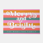 そしてメリー明るいモダンストライプクリスマスカスタム ドアマット (正面)