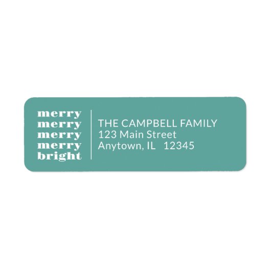 そしてメリー明るいモダンティール(緑がかった色)ミニマル・クリスマス ラベル (正面)