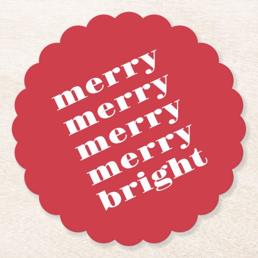 そしてメリー明るいモダン赤のミニマルクリスマス ペーパーコースター (正面)